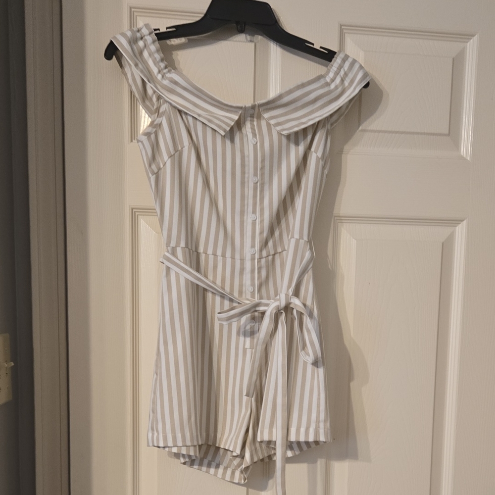 Privy Off-Shoulder Striped Romper